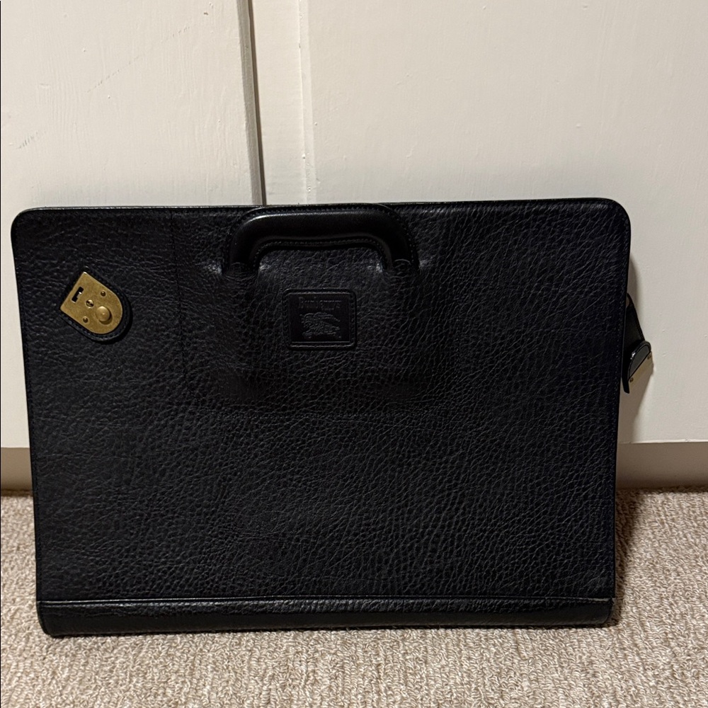 Burberry Black Textured Leather Briefcase